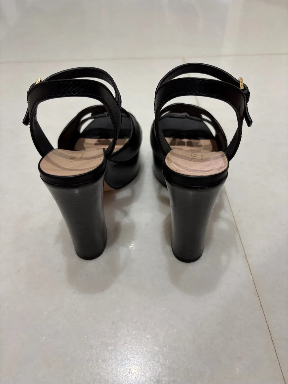 Gucci Black Leather GG Cutout Platform Sandals